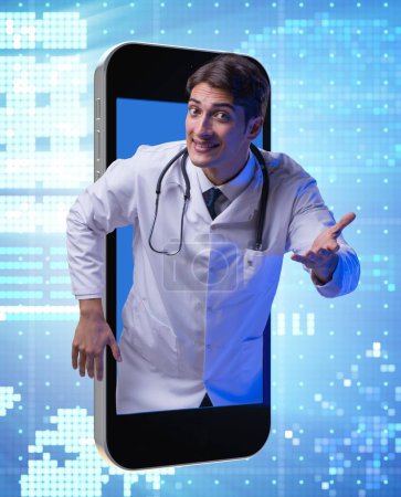 Foto de El concepto de telemedicina con médico y smartphone - Imagen libre de derechos