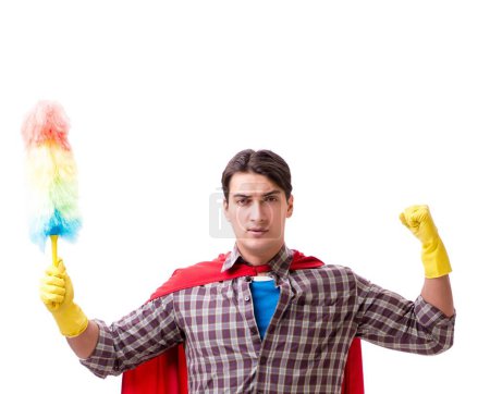 Foto de El super héroe limpiador aislado en blanco - Imagen libre de derechos