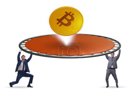 Téléchargez les photos : Monetary concept with cryptocurrency bouncing off trampoline - en image libre de droit