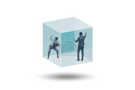 Photo for Businessman trapped in the transparent glass cube - Royalty Free Image