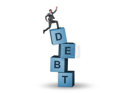 Foto de Debt and loan concept with businessman on the cubes - Imagen libre de derechos