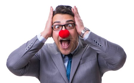 Téléchargez les photos : Le drôle de clown homme d'affaires isolé sur fond blanc - en image libre de droit