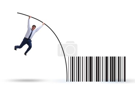 Téléchargez les photos : Businessman jumping over bar code in the pole vaulting - en image libre de droit