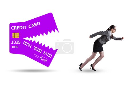 Foto de Mujer de negocios en el concepto de deuda de tarjetas de crédito - Imagen libre de derechos