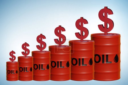 Foto de Oil and dollars on the barrels - 3d rendering - Imagen libre de derechos