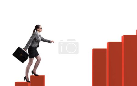 Photo for The businesswoman climbing bar chart in economic recovery concept - Royalty Free Image