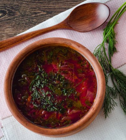 Photo for The bowl of traditional soup borscht on table - Royalty Free Image
