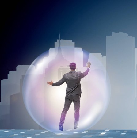 Foto de El hombre de negocios volando dentro de la burbuja - Imagen libre de derechos