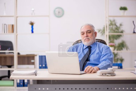 Photo for Old businessman employee working at workplace - Royalty Free Image