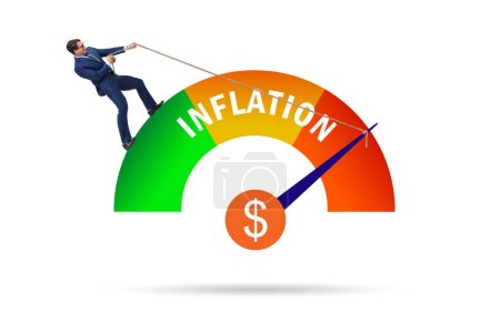 Geschäftsmann im Konzept der hohen Inflation