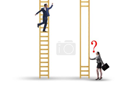 Foto de Concepto de competencia injusta con gente subiendo las escaleras - Imagen libre de derechos
