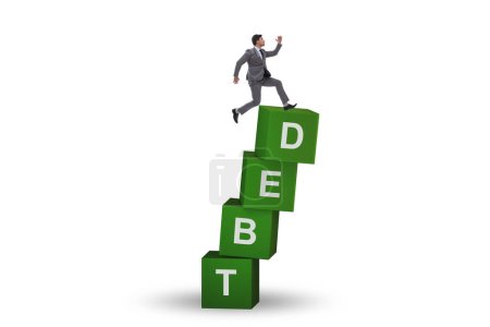 Foto de Debt and loan concept with businessman on the cubes - Imagen libre de derechos