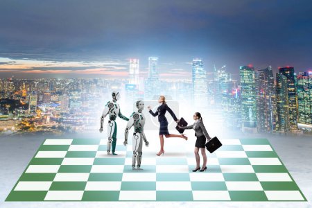 Photo for Concept of chess played by the robots versus people - Royalty Free Image