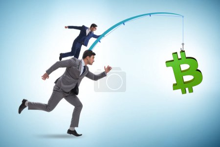 Photo for Business people chasing bitcoin on the fishing rod - Royalty Free Image