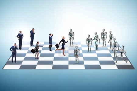 Téléchargez les photos : Concept d'échecs joué par les humains contre les robots - en image libre de droit