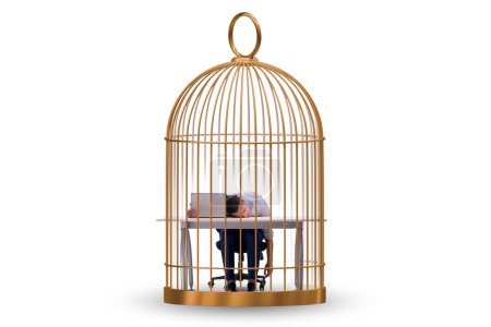 Téléchargez les photos : Homme d'affaires pris dans la cage dans le concept d'entreprise - en image libre de droit