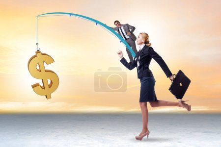 Photo for Business people chasing dollar on the fishing rod - Royalty Free Image