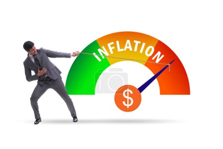 Téléchargez les photos : Homme d'affaires dans le concept de forte inflation - en image libre de droit