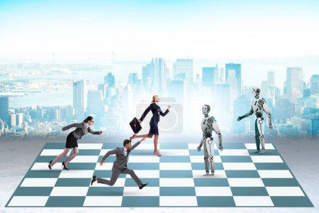 Téléchargez les photos : Concept d'échecs joué par les humains contre les robots - en image libre de droit