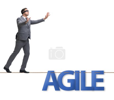 Photo for Agile transformation concept with businessman walking on tight rope - Royalty Free Image