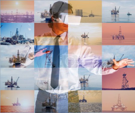 Téléchargez les photos : Le travailleur pétrolier dans le concept des opérations à distance dans l'industrie pétrolière - en image libre de droit