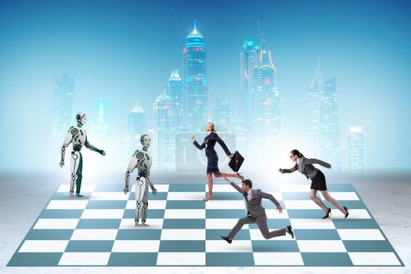 Foto de Concepto de ajedrez jugado por los humanos versus robots - Imagen libre de derechos