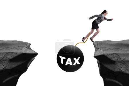 Photo for Concept of tax burden with businesswoman over the chasm - Royalty Free Image