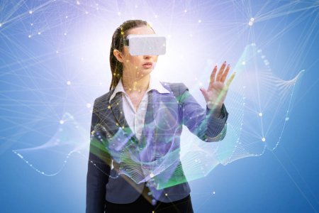 Photo for Virtual reality concept with the woman and VR goggles - Royalty Free Image