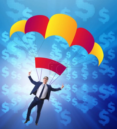 Téléchargez les photos : L'homme d'affaires en parachute doré concept - en image libre de droit
