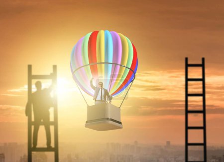 Photo for Career achievement concept with businessman on balloon and ladder - Royalty Free Image