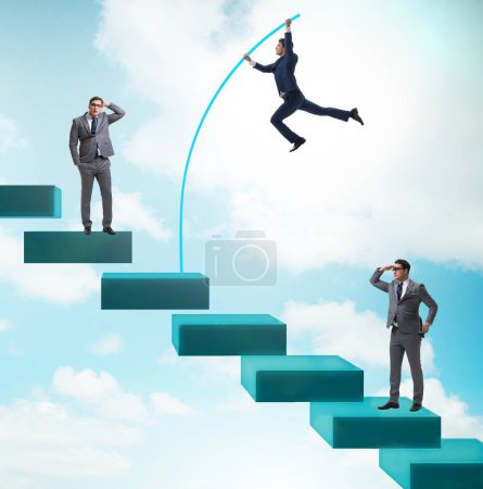 Photo for The businessman vault jumping over bar charts - Royalty Free Image