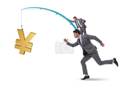 Photo for Business people chasing yen on the fishing rod - Royalty Free Image