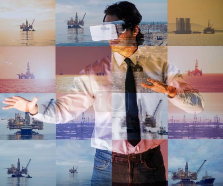 Téléchargez les photos : Le travailleur pétrolier dans le concept des opérations à distance dans l'industrie pétrolière - en image libre de droit