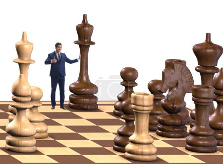 Photo for The businessman in large chess board in strategy concept - Royalty Free Image
