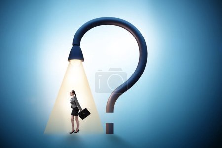 Photo for Concept with question mark and the businesswoman - Royalty Free Image