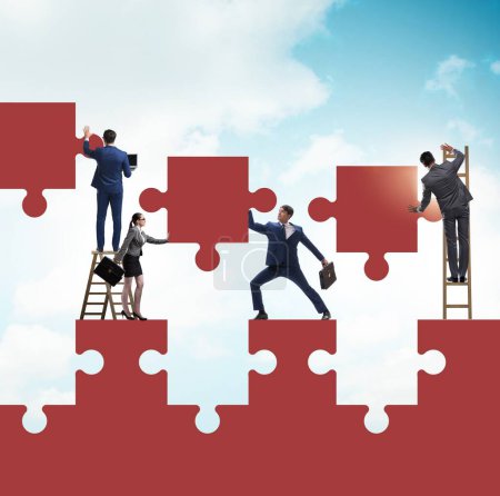 Photo for Businessman in the teamwork concept with jigsaw puzzle - Royalty Free Image