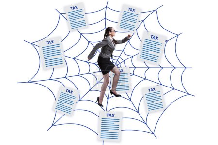 Foto de Mujer de negocios atrapada en la red de impuestos - Imagen libre de derechos