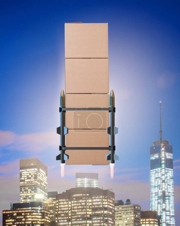 Photo for The concept with box delivery and rockets - Royalty Free Image