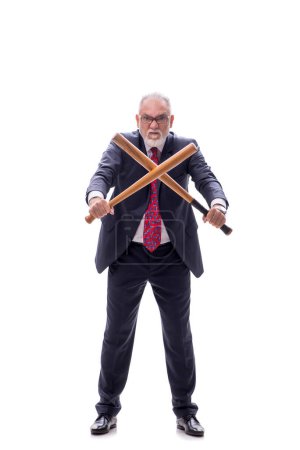 Photo for Old boss holding baseball bat isolated on white - Royalty Free Image