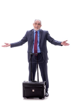 Photo for Aged businessman with suitcase isolated on white - Royalty Free Image