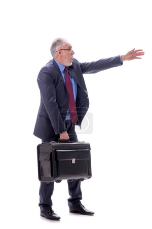 Téléchargez les photos : Homme d'affaires âgé avec valise isolée sur blanc - en image libre de droit