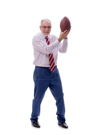 Foto de Viejo jefe masculino jugando fútbol americano aislado en blanco - Imagen libre de derechos