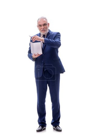 Photo for Old male teacher holding book isolated on white - Royalty Free Image