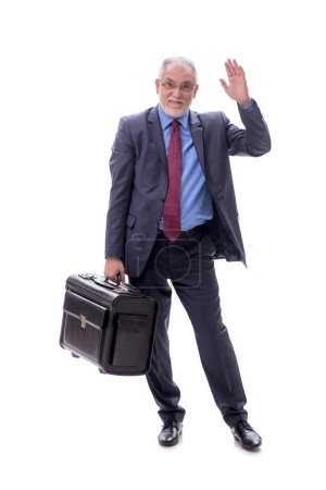 Foto de Hombre de negocios envejecido con maleta aislada en blanco - Imagen libre de derechos