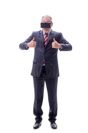 Photo for Businessman wearing virtual glasses isolated on white - Royalty Free Image