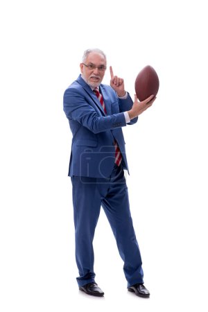 Foto de Viejo jefe masculino jugando fútbol americano aislado en blanco - Imagen libre de derechos