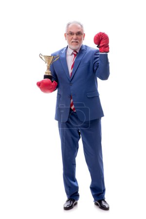 Photo for Old boss boxing isolated on white - Royalty Free Image