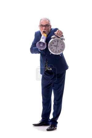 Photo for Old boss in time management concept isolated on white - Royalty Free Image