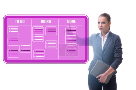 Photo for Businesswoman working on kanban board with the tasks - Royalty Free Image