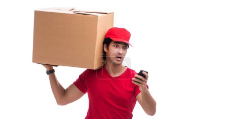 Photo for The young male courier with box - Royalty Free Image